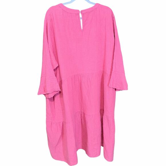 Ulla Popken Coral Pink Tiered Cotton Midi Dress Plus Size 20 NWT romantic flowy - Picture 2 of 10